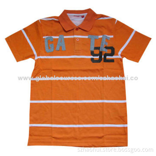 Custom men's printed strip polo shirt, made of 100% pique, brands and designs can be customized